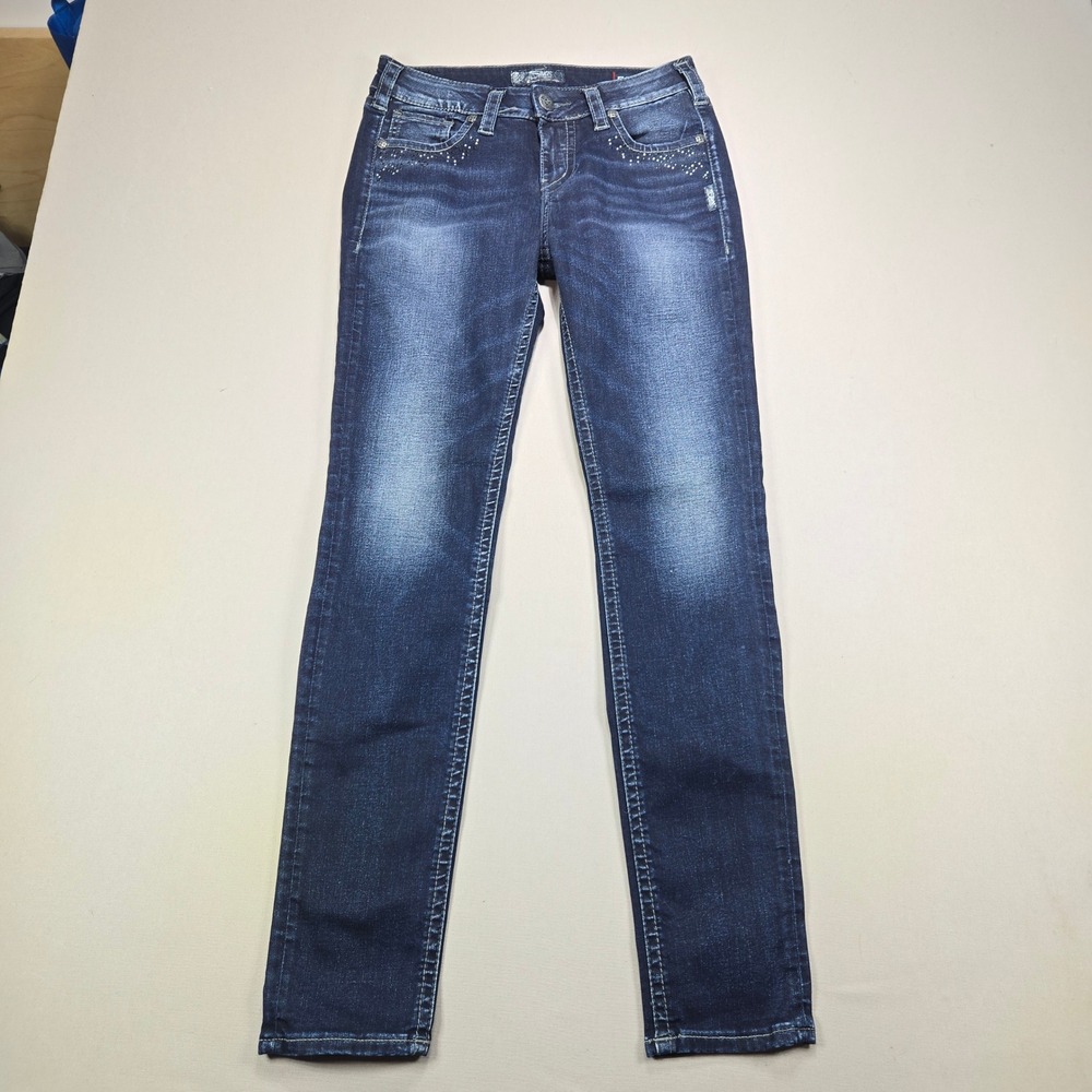 Silver Jeans Suki Super Skinny Rhinestone Mid Rise‎ Dark Wash Womens 29x31